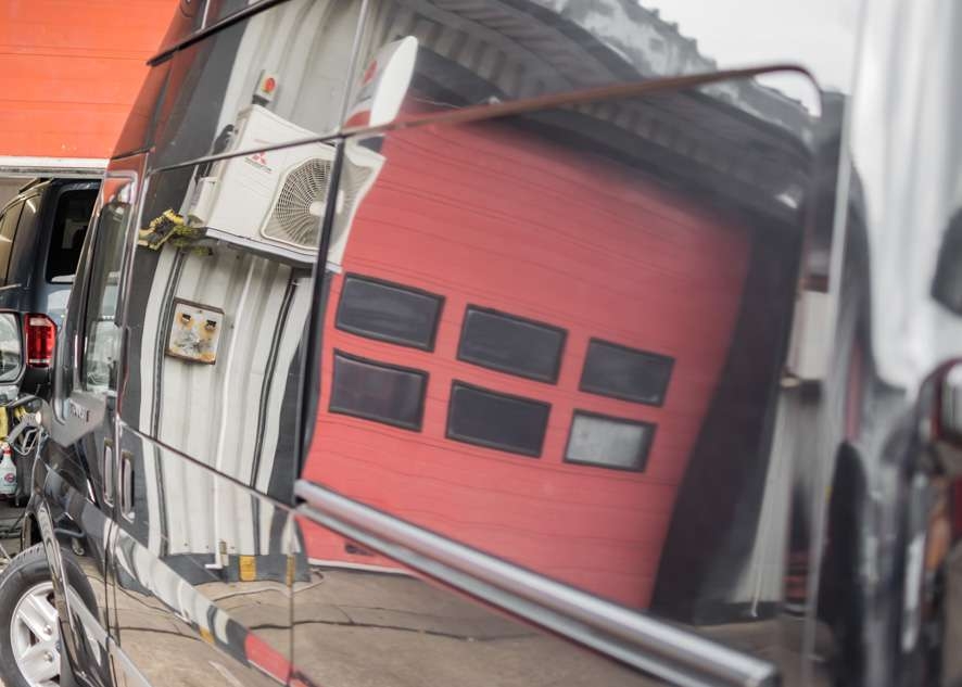 Close up shot of poor/bad/dull paintwork before polishing on Ford Transit van 