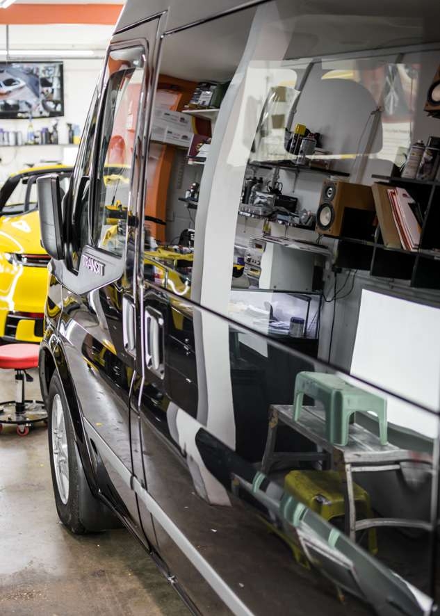 Ford Transit van with shiny paintwork after polishing, ceramic coating, detailing, headlight restoration, paintwork enhancement, paintwork protection