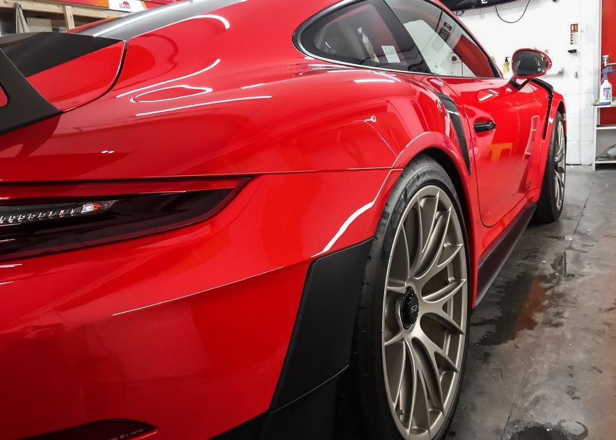 Paint protection film on Porsche 911 GT2RS red car