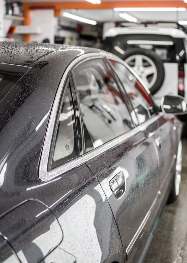 Audi s8 car with untinted windows from back close shot