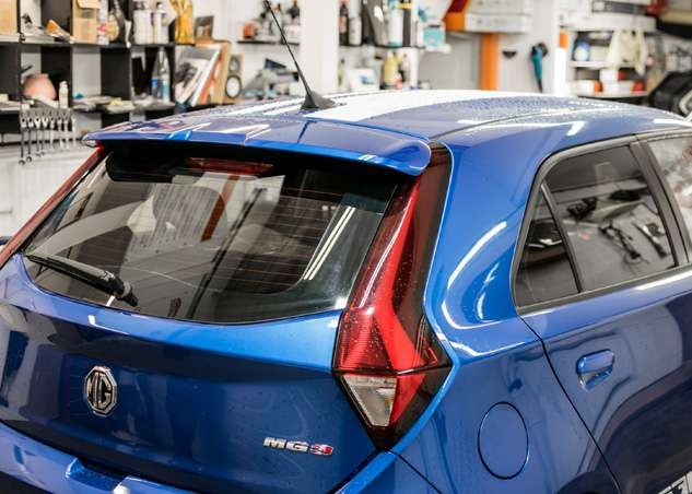Blue MG3 car tinted rear window after window tinting