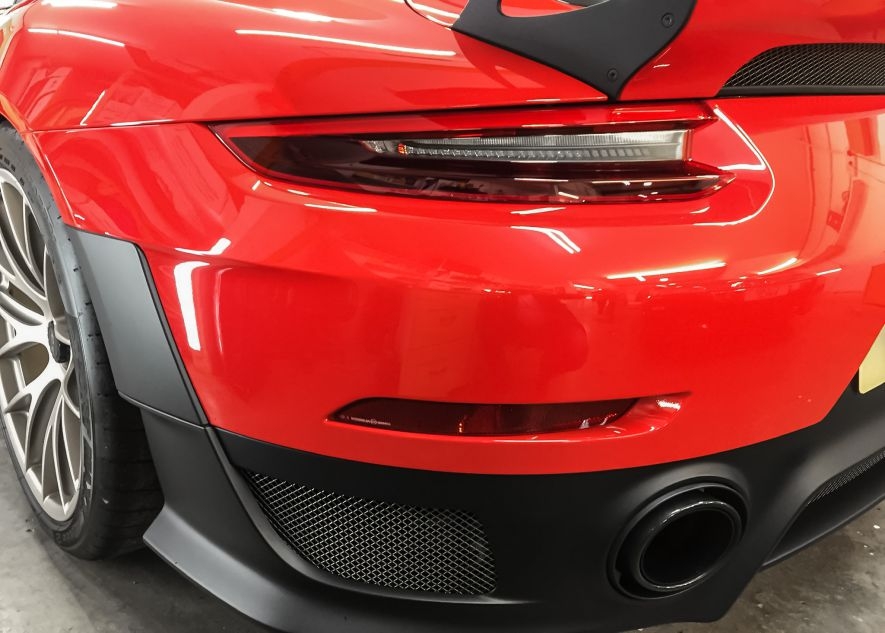 Paint protection film on Porsche 911 GT2RS red car