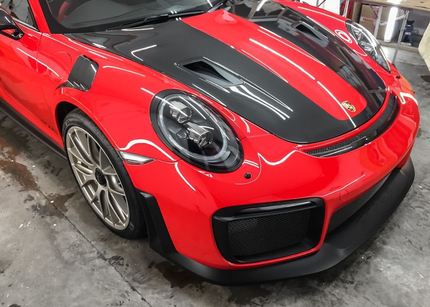 Paint protection film on Porsche 911 GT2RS red car
