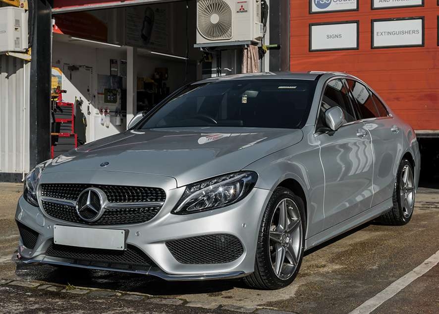 Mercedes C Class car after detailing and vinyl wrap removal