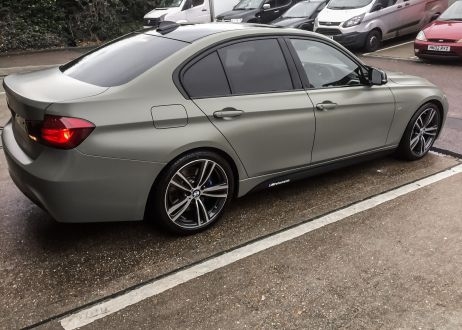 BMW 3 series car vinyl wrapped in khaki green